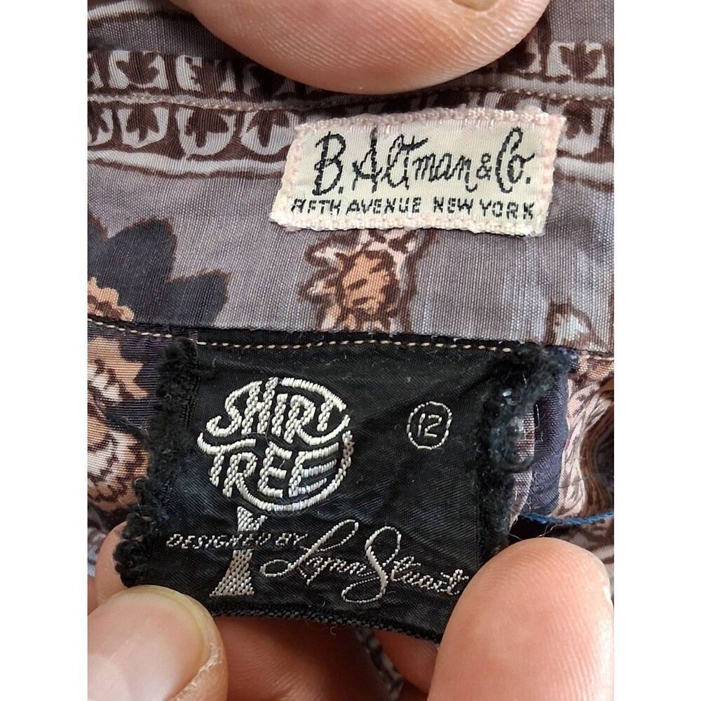 Vintage baltman fifth ave womens small batik rust brown art shirt top viscose - Picture 7 of 9
